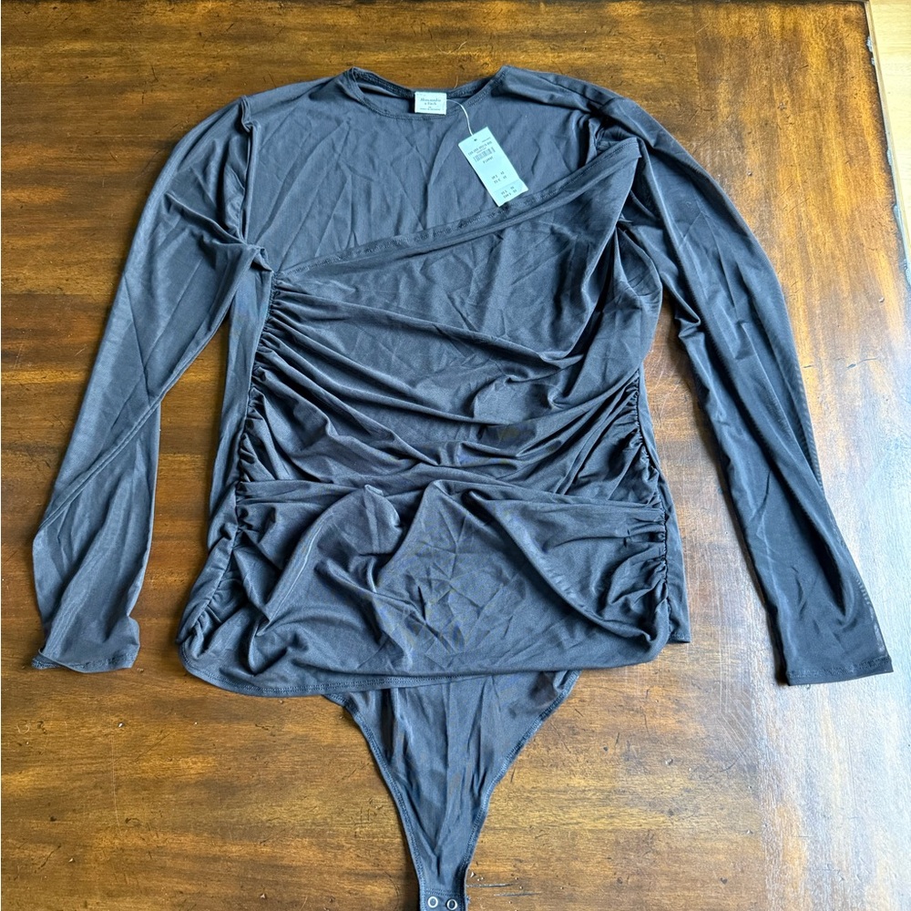 A&F Black Long Sleeve Layered Mesh Bodysuit